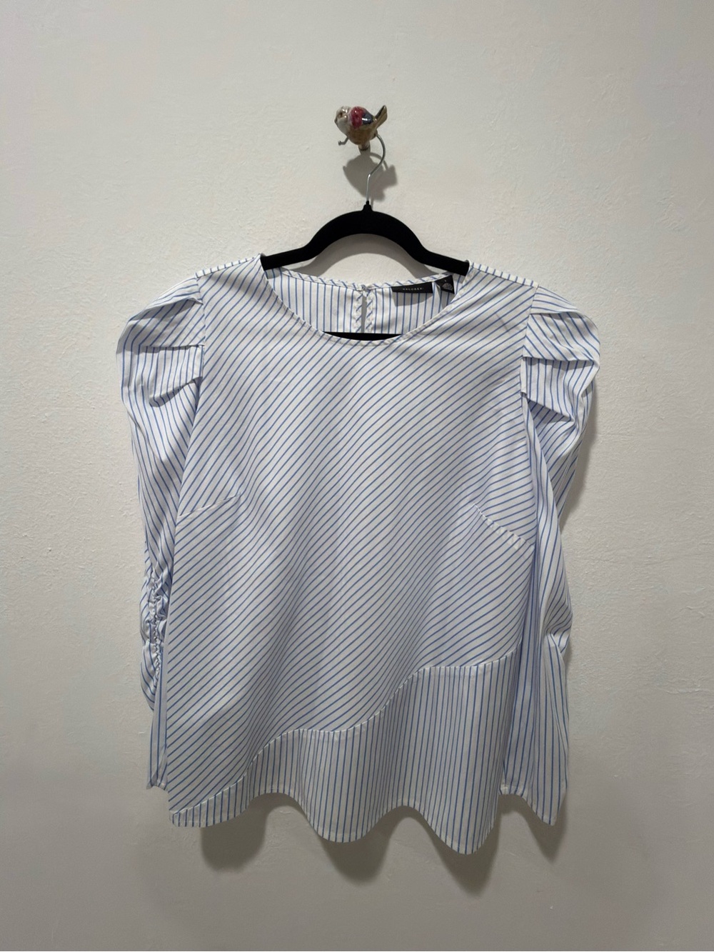 Halogen White and Blue Striped Puff-Sleeve Blouse